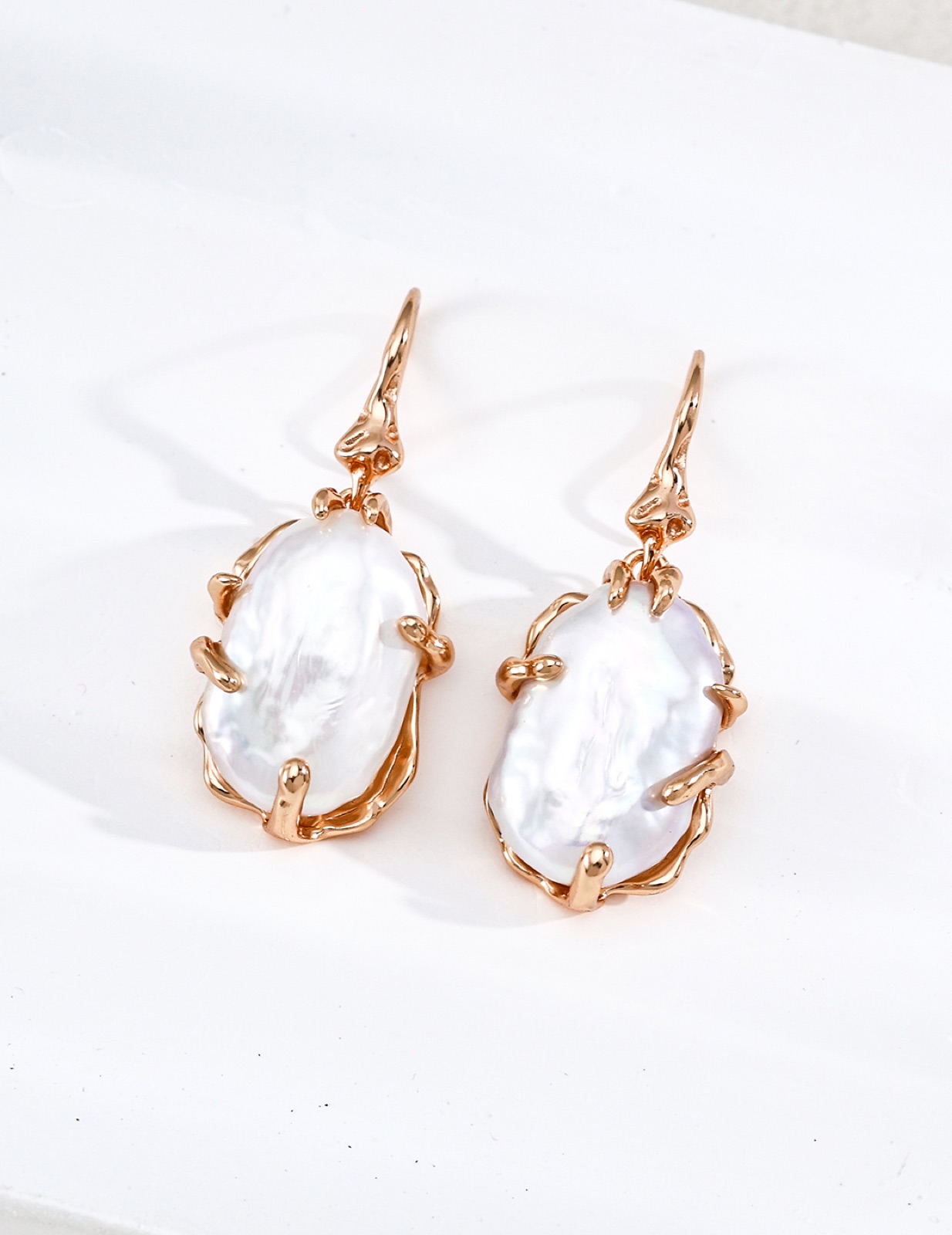 Baroque Petal Drop Earrings — Coin pearls in a hand-formed gold cradle