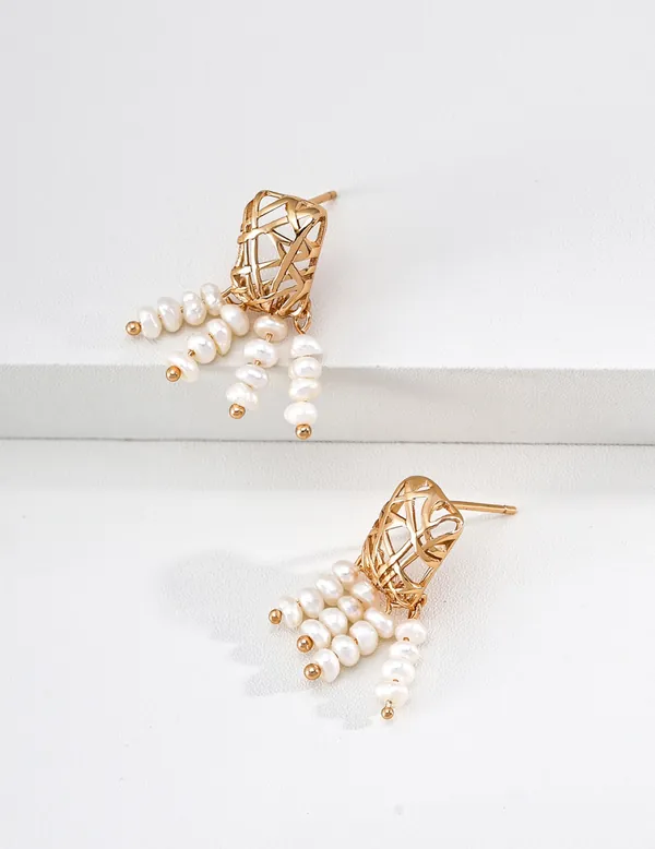 Mesh Tassel Pearl Earrings