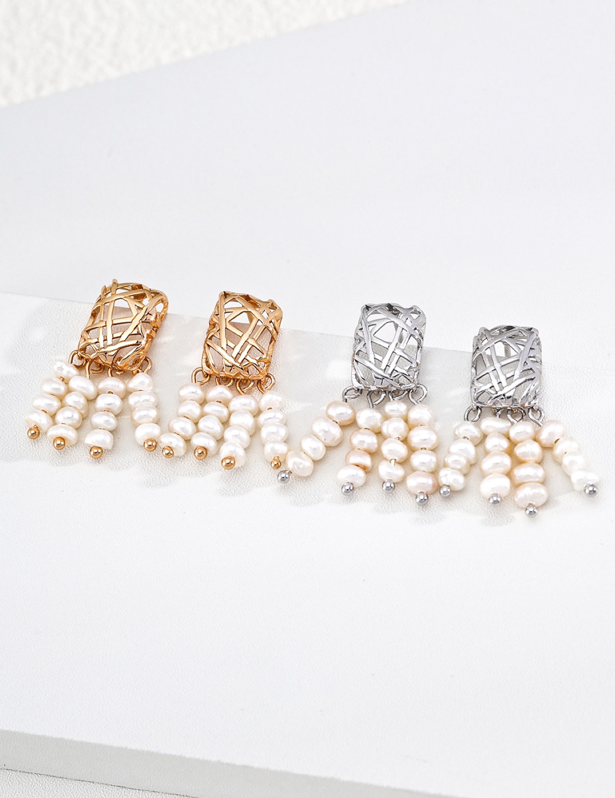 Mesh Tassel Pearl Earrings — view 4